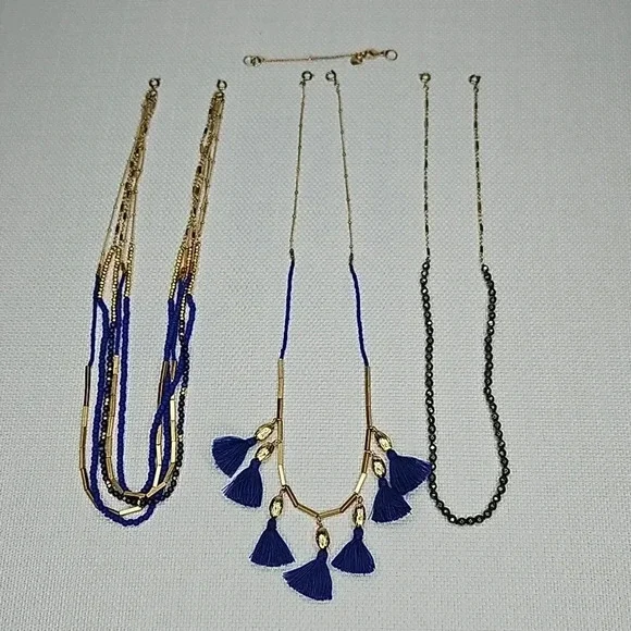 Retired Vintage Stella & Dot Tulum Tassel Necklace Gold Blue Beaded Versatile - Picture 3 of 16